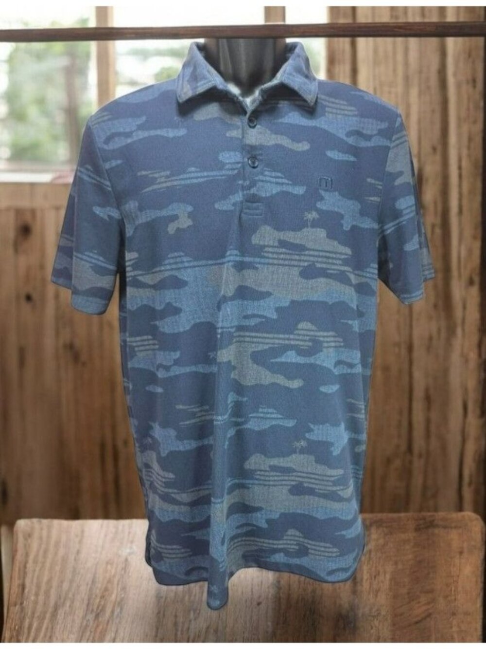 Travis Mathew Navy Camo Print Polo Shirt Size Medium